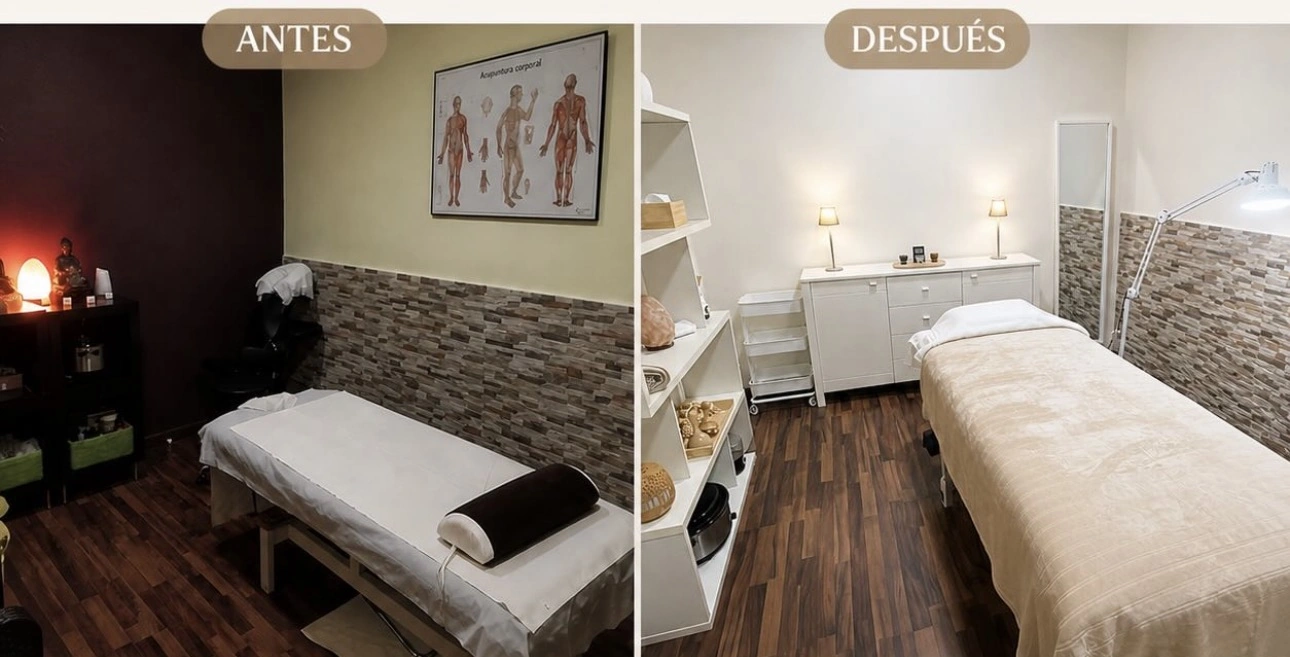 Antes y después de la sala de tratamientos del nuevo local